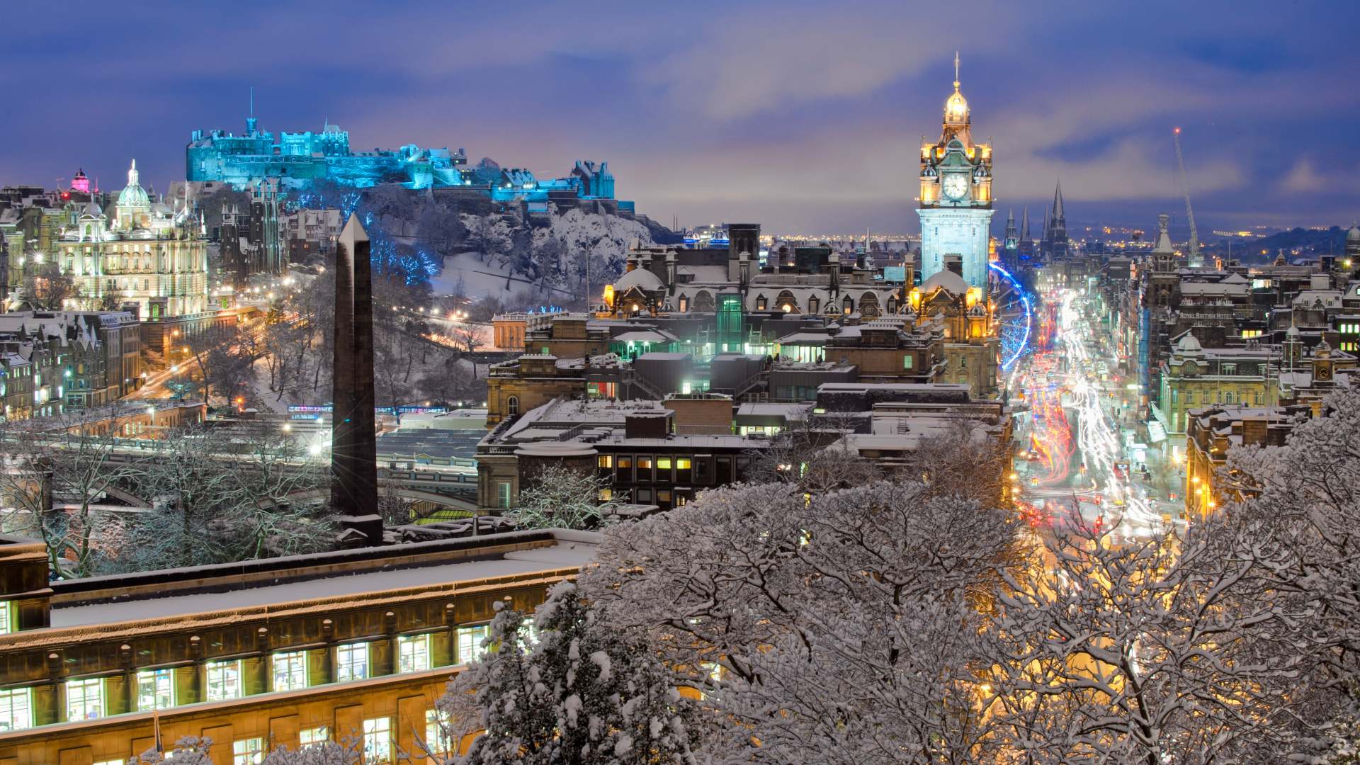 Edinburgh in the snow at Christmas time 
